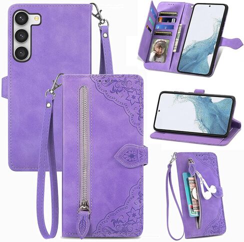 Compatible with Samsung Galaxy S23 FE 5G Wallet Case with Wrist Strap Lanyard and Leather Flip Card Holder Stand Cell Accessories Folio Purse Phone Cover for S 23 EF S23FE 23S Women Purple in Saudi Arabia