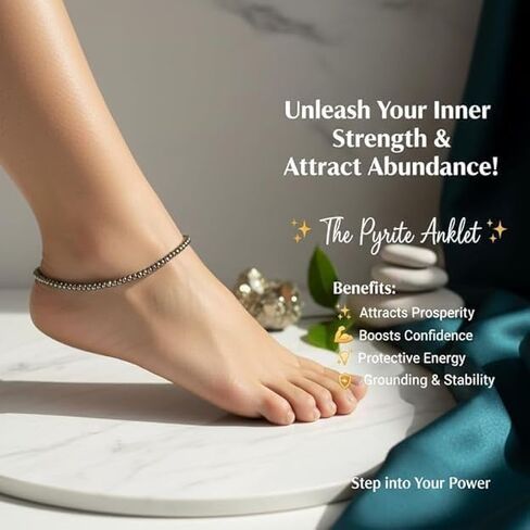 Arihant Gems & Jewels® Pyrite Anklet, Natural Healing Crystal Payal For Women, Wealth Attraction, Confidence & Protection Stone, Adjustable Unisex Anklet in Saudi Arabia