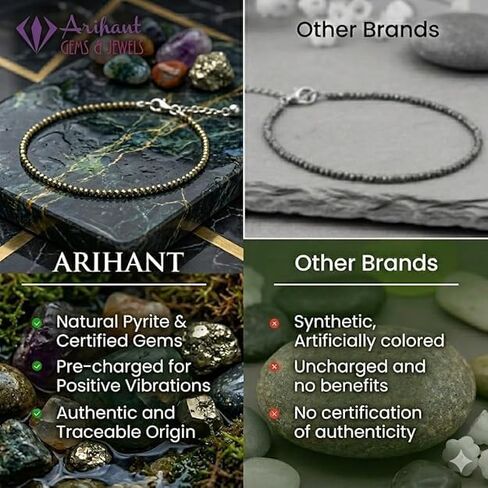 Arihant Gems & Jewels® Pyrite Anklet, Natural Healing Crystal Payal For Women, Wealth Attraction, Confidence & Protection Stone, Adjustable Unisex Anklet in Saudi Arabia