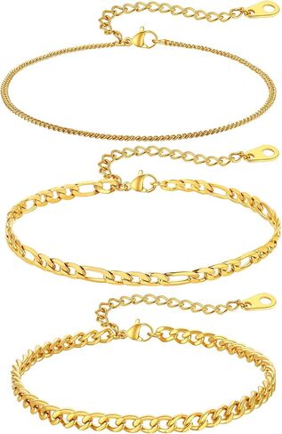 ChainsPro Stainless Steel Waterproof Anklet for Women, Adjustable Non Tarnish Layered Anklets, Trendy Dainty Cuban Link Ankle Bracelet Beach Jewelry Gifts for Swimming & Daily Wear (8.5+2 inches) in Saudi Arabia