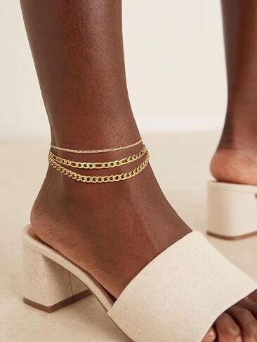 ChainsPro Stainless Steel Waterproof Anklet for Women, Adjustable Non Tarnish Layered Anklets, Trendy Dainty Cuban Link Ankle Bracelet Beach Jewelry Gifts for Swimming & Daily Wear (8.5+2 inches) in Saudi Arabia