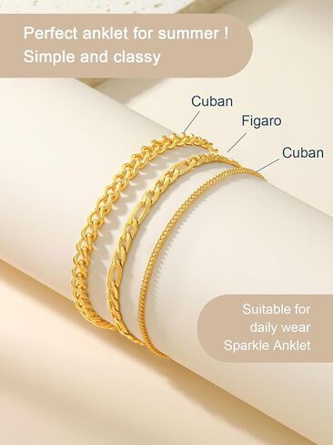 ChainsPro Stainless Steel Waterproof Anklet for Women, Adjustable Non Tarnish Layered Anklets, Trendy Dainty Cuban Link Ankle Bracelet Beach Jewelry Gifts for Swimming & Daily Wear (8.5+2 inches) in Saudi Arabia