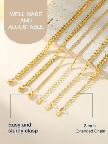 ChainsPro Stainless Steel Waterproof Anklet for Women, Adjustable Non Tarnish Layered Anklets, Trendy Dainty Cuban Link Ankle Bracelet Beach Jewelry Gifts for Swimming & Daily Wear (8.5+2 inches) in Saudi Arabia