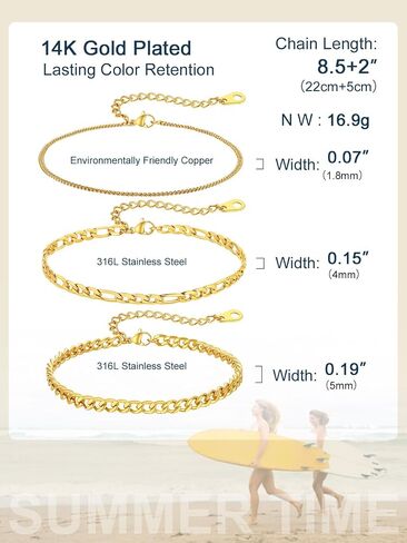 ChainsPro Stainless Steel Waterproof Anklet for Women, Adjustable Non Tarnish Layered Anklets, Trendy Dainty Cuban Link Ankle Bracelet Beach Jewelry Gifts for Swimming & Daily Wear (8.5+2 inches) in Saudi Arabia