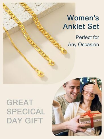 ChainsPro Stainless Steel Waterproof Anklet for Women, Adjustable Non Tarnish Layered Anklets, Trendy Dainty Cuban Link Ankle Bracelet Beach Jewelry Gifts for Swimming & Daily Wear (8.5+2 inches) in Saudi Arabia