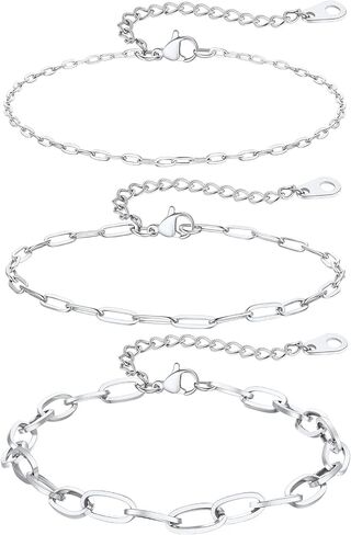 ChainsPro Stainless Steel Waterproof Anklet for Women, Adjustable Non Tarnish Layered Anklets, Trendy Dainty Cuban Link Ankle Bracelet Beach Jewelry Gifts for Swimming & Daily Wear (8.5+2 inches) in Saudi Arabia