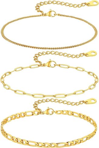 ChainsPro Stainless Steel Waterproof Anklet for Women, Adjustable Non Tarnish Layered Anklets, Trendy Dainty Cuban Link Ankle Bracelet Beach Jewelry Gifts for Swimming & Daily Wear (8.5+2 inches) in Saudi Arabia