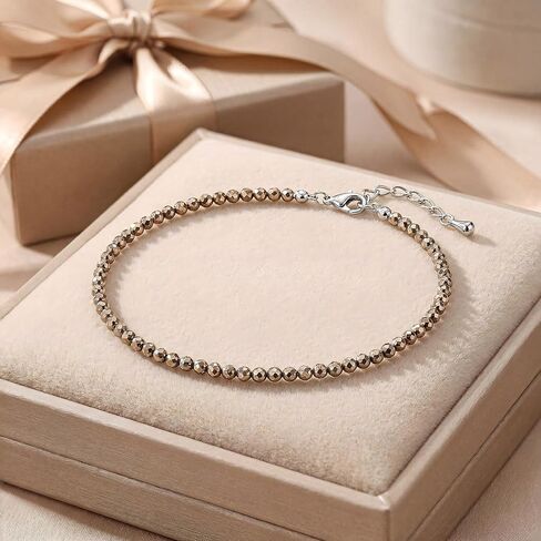 Pyrite Ankle Bracelet for Women,Natural Stone Beaded Adjustable Foot Anklet,Fashion Jewelry Gift in Saudi Arabia