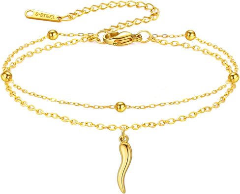 Dreamtimes Italian Horn Anklet for Women Red Pepper Anklet Stainless Steel Cornicello Evil Eye Protection Foot Bracelet Italian Charm Beach Summer Jewelry in Kuwait