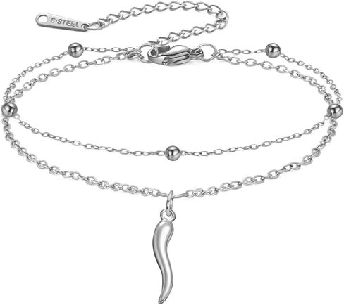 Dreamtimes Italian Horn Anklet for Women Red Pepper Anklet Stainless Steel Cornicello Evil Eye Protection Foot Bracelet Italian Charm Beach Summer Jewelry in Kuwait