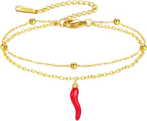 Dreamtimes Italian Horn Anklet for Women Red Pepper Anklet Stainless Steel Cornicello Evil Eye Protection Foot Bracelet Italian Charm Beach Summer Jewelry in Kuwait