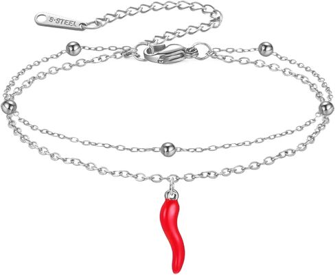 Dreamtimes Italian Horn Anklet for Women Red Pepper Anklet Stainless Steel Cornicello Evil Eye Protection Foot Bracelet Italian Charm Beach Summer Jewelry in Kuwait