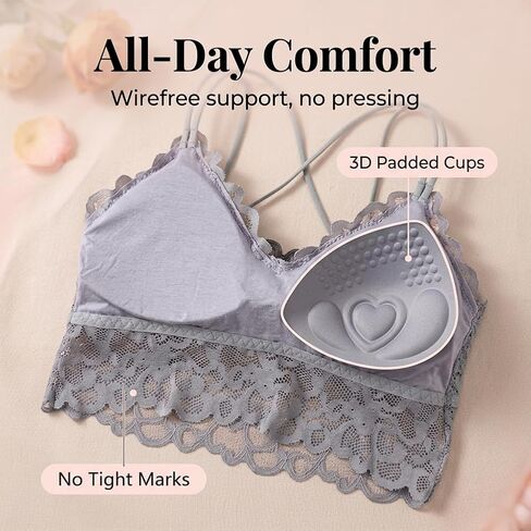 Wireless Lace Camisole Bra and Boyshorts Set - Breathable Lingerie with Adjustable Straps 4-Piece in Kuwait