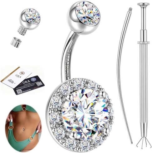 FIASASO Moissanite G23 Titanium Belly Button Ring - 18K Gold Plated Belly Rings Hypoallergenic Titanium Internally Threaded Belly Button Piercing Moissanite Navel Piercing Jewelry for Women D Color VVS1 Clarity Brilliant Cut in Saudi Arabia