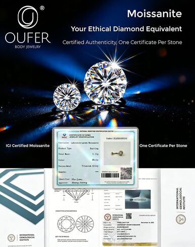 OUFER 14G Moissanite Hypoallergenic Belly Button Ring for Healing, G23 Titanium Internally Threaded Silver/18K Gold Plated Belly Piercing Jewelry with Care Kit with D Color VVS1 Clarity Brilliant Cut Stones in Kuwait