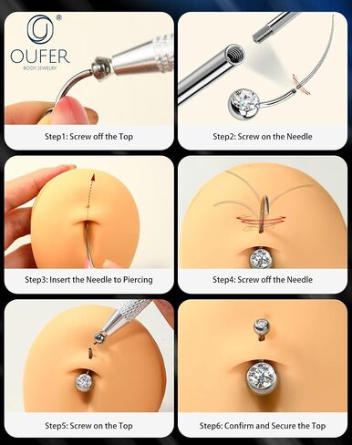 OUFER 14G Moissanite Hypoallergenic Belly Button Ring for Healing, G23 Titanium Internally Threaded Silver/18K Gold Plated Belly Piercing Jewelry with Care Kit with D Color VVS1 Clarity Brilliant Cut Stones in Kuwait
