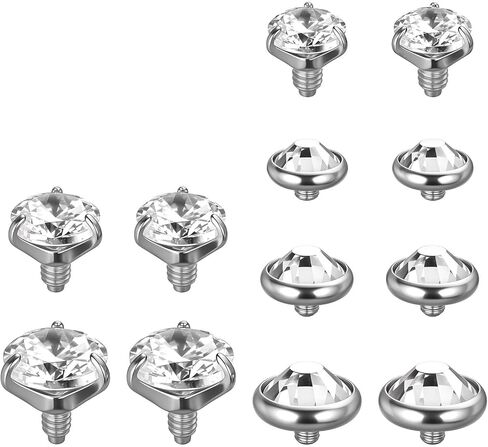 12Pcs Dermal Piercing Jewelry 16G Stainless Steel Dermal Tops Cubic Zircon Micro Dermals Anchor Tops Piercing Jewelry for Women Men Silver Color in Saudi Arabia