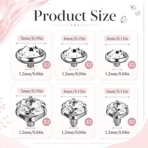 12Pcs Dermal Piercing Jewelry 16G Stainless Steel Dermal Tops Cubic Zircon Micro Dermals Anchor Tops Piercing Jewelry for Women Men Silver Color in Saudi Arabia