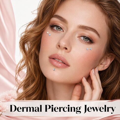 12Pcs Dermal Piercing Jewelry 16G Stainless Steel Dermal Tops Cubic Zircon Micro Dermals Anchor Tops Piercing Jewelry for Women Men Silver Color in Saudi Arabia