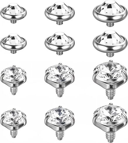 12Pcs Dermal Piercing Jewelry 16G Stainless Steel Dermal Tops Cubic Zircon Micro Dermals Anchor Tops Piercing Jewelry for Women Men Silver Color in Saudi Arabia