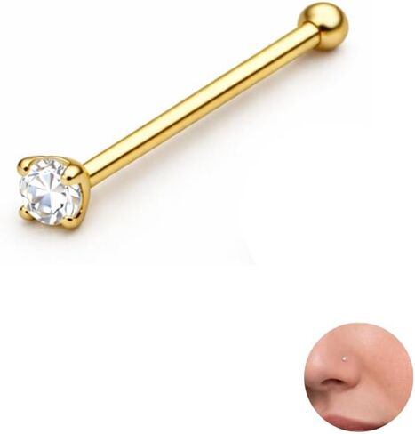 Implant Grade Titanium Nose Bone Stud 20G (0.8mm) with CZ – ASTM F-136 G23, 1.5mm or 2mm Cubic Zirconia, Hypoallergenic Straight Post Nostril Piercing, Polished or Gold PVD – 1 Piece or Set of 2 for Women Men in Saudi Arabia