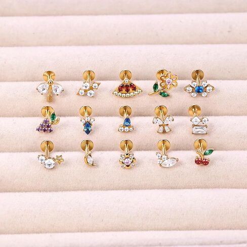 PunkTracker 16G Titanium Internally Threaded Flat Back Lip Labret Cartilage Earrings Studs with Insertion Taper Tool, Extended Thread Stud Piercing Jewelry for Women and Men, Silver & Gold in Kuwait