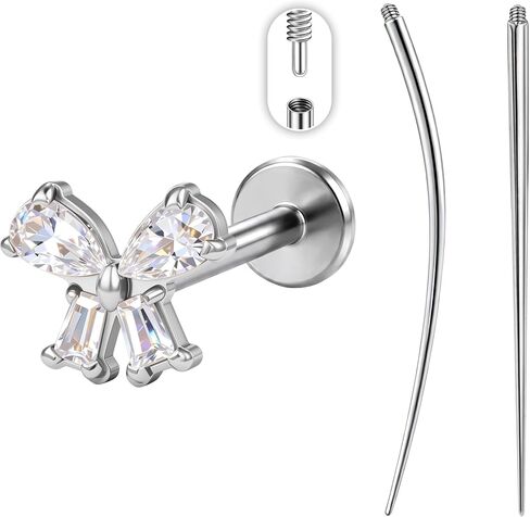PunkTracker 16G Titanium Internally Threaded Flat Back Lip Labret Cartilage Earrings Studs with Insertion Taper Tool, Extended Thread Stud Piercing Jewelry for Women and Men, Silver & Gold in Kuwait