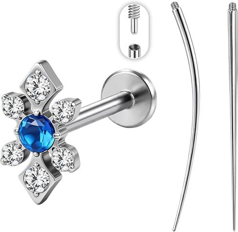 PunkTracker 16G Titanium Internally Threaded Flat Back Lip Labret Cartilage Earrings Studs with Insertion Taper Tool, Extended Thread Stud Piercing Jewelry for Women and Men, Silver & Gold in Kuwait