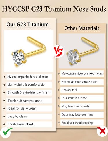 Titanium Nose Rings Studs for Sensitive Skin, 9PCS 20G Gold Nose Studs Set for Women Men – Straight Nose Stud, L Shaped & Corkscrew Nose Rings, Diamond CZ, 2mm 2.5mm 3mm, Nose Piercing Jewelry in Saudi Arabia