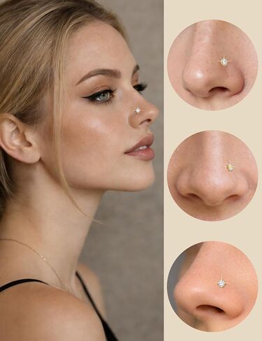 Titanium Nose Rings Studs for Sensitive Skin, 9PCS 20G Gold Nose Studs Set for Women Men – Straight Nose Stud, L Shaped & Corkscrew Nose Rings, Diamond CZ, 2mm 2.5mm 3mm, Nose Piercing Jewelry in Saudi Arabia