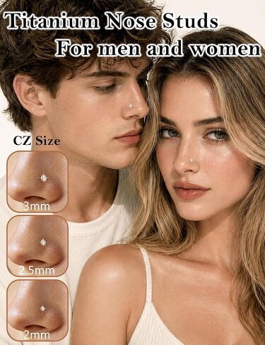 Titanium Nose Rings Studs for Sensitive Skin, 9PCS 20G Gold Nose Studs Set for Women Men – Straight Nose Stud, L Shaped & Corkscrew Nose Rings, Diamond CZ, 2mm 2.5mm 3mm, Nose Piercing Jewelry in Saudi Arabia