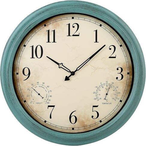 18 Inch Wall Clock, Retro Outdoor Clock Non-Ticking Waterproof Indoor Outdoor Clock with Thermometer, Bronze in Saudi Arabia