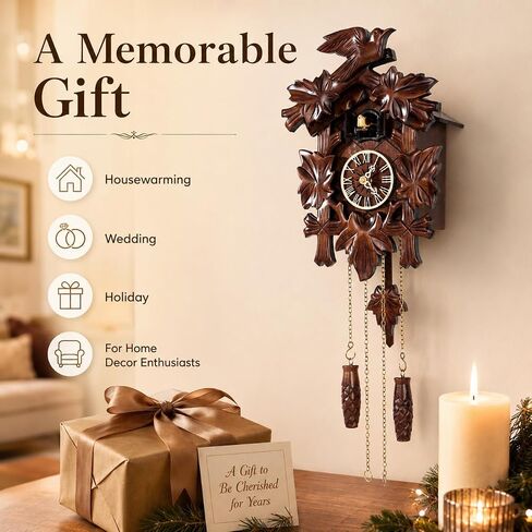 Cuckoo Clock, Black Forest Style Wooden Pendulum Quartz Wall Clock, Volume Control, Night Silent, Gift Package, Professional Service in Saudi Arabia