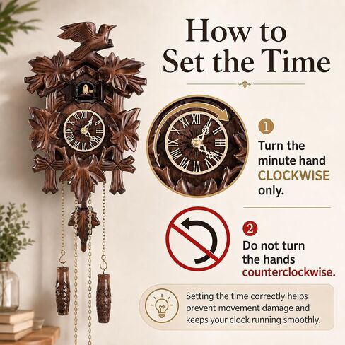 Cuckoo Clock, Black Forest Style Wooden Pendulum Quartz Wall Clock, Volume Control, Night Silent, Gift Package, Professional Service in Saudi Arabia