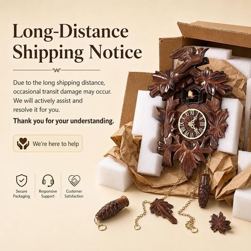 Cuckoo Clock, Black Forest Style Wooden Pendulum Quartz Wall Clock, Volume Control, Night Silent, Gift Package, Professional Service in Saudi Arabia