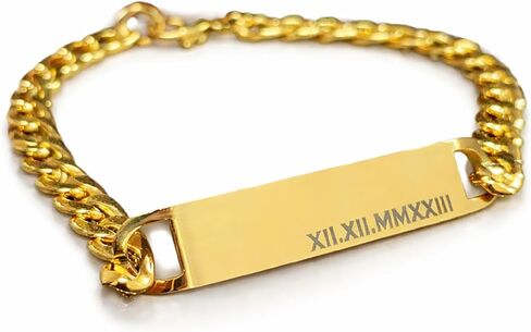 Going Golden Men’s Personalized 18K PVD Gold Plated Stainless Steel Bracelet – Custom Engraved Name Plate, Tarnish-Resistant Men’s Gold ID Bracelet, 7.5" Gift for Him in Kuwait