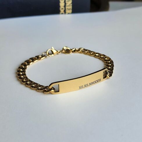 Going Golden Men’s Personalized 18K PVD Gold Plated Stainless Steel Bracelet – Custom Engraved Name Plate, Tarnish-Resistant Men’s Gold ID Bracelet, 7.5" Gift for Him in Kuwait
