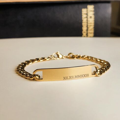 Going Golden Men’s Personalized 18K PVD Gold Plated Stainless Steel Bracelet – Custom Engraved Name Plate, Tarnish-Resistant Men’s Gold ID Bracelet, 7.5" Gift for Him in Kuwait