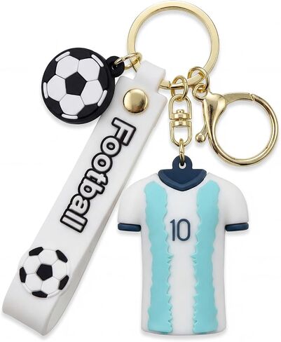 Number #10 Argentina Soccer Keychain Jersey Style, White and Blue Soccer Keyring with Mini Ball & Strap, Silicone Boys Keychains for Backpacks & Sports Fan Collectibles, Ideal Worlde Cup Gift in Kuwait