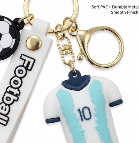 Number #10 Argentina Soccer Keychain Jersey Style, White and Blue Soccer Keyring with Mini Ball & Strap, Silicone Boys Keychains for Backpacks & Sports Fan Collectibles, Ideal Worlde Cup Gift in Kuwait