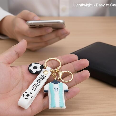 Number #10 Argentina Soccer Keychain Jersey Style, White and Blue Soccer Keyring with Mini Ball & Strap, Silicone Boys Keychains for Backpacks & Sports Fan Collectibles, Ideal Worlde Cup Gift in Kuwait