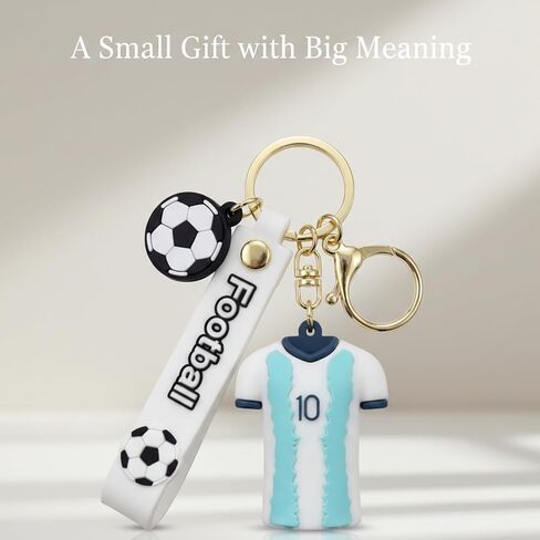 Number #10 Argentina Soccer Keychain Jersey Style, White and Blue Soccer Keyring with Mini Ball & Strap, Silicone Boys Keychains for Backpacks & Sports Fan Collectibles, Ideal Worlde Cup Gift in Kuwait