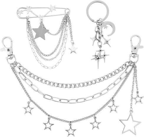 Silver Purse Charms Chain - Y2K Gothic Style Metal Star Purse Chain for Handbag Keychain Safety Pin Bag Accessories in Saudi Arabia