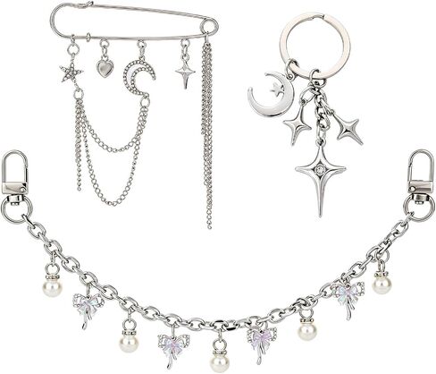 Silver Purse Charms Chain - Y2K Gothic Style Metal Star Purse Chain for Handbag Keychain Safety Pin Bag Accessories in Saudi Arabia