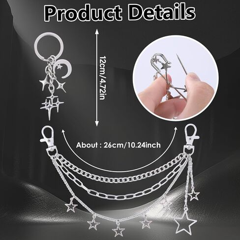 Silver Purse Charms Chain - Y2K Gothic Style Metal Star Purse Chain for Handbag Keychain Safety Pin Bag Accessories in Saudi Arabia