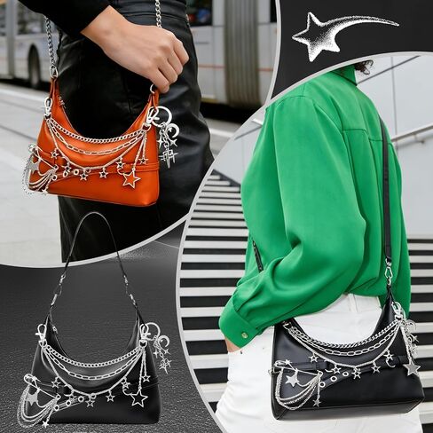 Silver Purse Charms Chain - Y2K Gothic Style Metal Star Purse Chain for Handbag Keychain Safety Pin Bag Accessories in Saudi Arabia