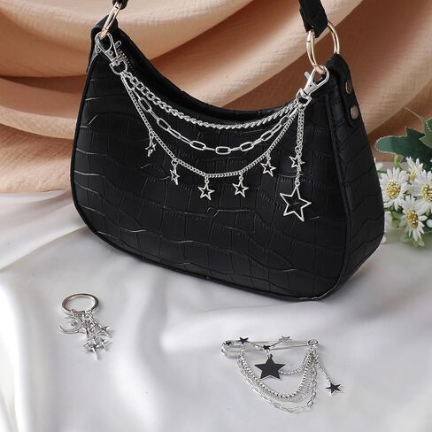 Silver Purse Charms Chain - Y2K Gothic Style Metal Star Purse Chain for Handbag Keychain Safety Pin Bag Accessories in Saudi Arabia