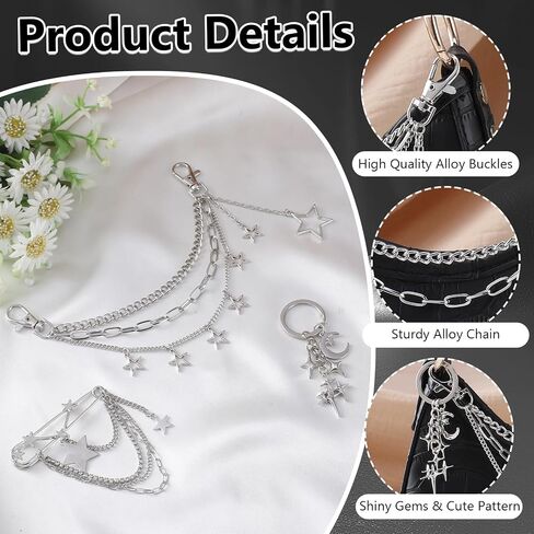 Silver Purse Charms Chain - Y2K Gothic Style Metal Star Purse Chain for Handbag Keychain Safety Pin Bag Accessories in Saudi Arabia