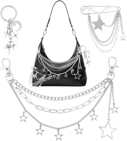 Silver Purse Charms Chain - Y2K Gothic Style Metal Star Purse Chain for Handbag Keychain Safety Pin Bag Accessories in Saudi Arabia
