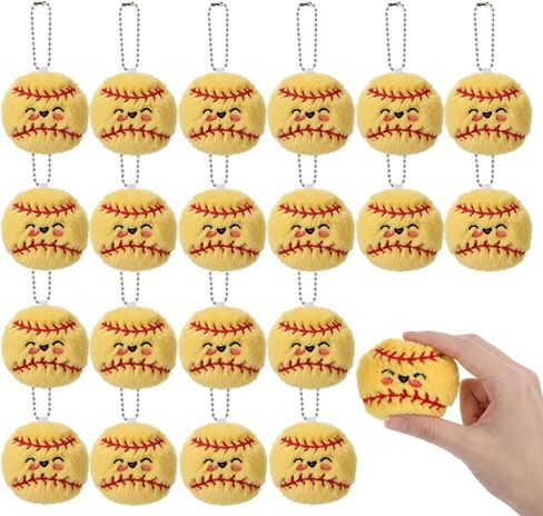 20 Pcs Softball Plush Keychain Smile Face Softball Keychain Plush Ball Prizes for Backpack Funny Sports Players Team Party Favors Gifts for Adults Group in Saudi Arabia
